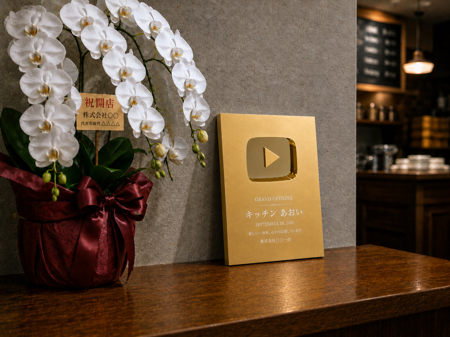 新店舗のカウンターに飾られたプレートのイメージ